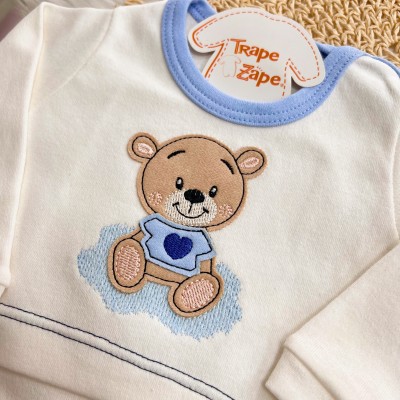 Conj. de Malha 3 peças - Bear de Camisetinha - Azul Bebê